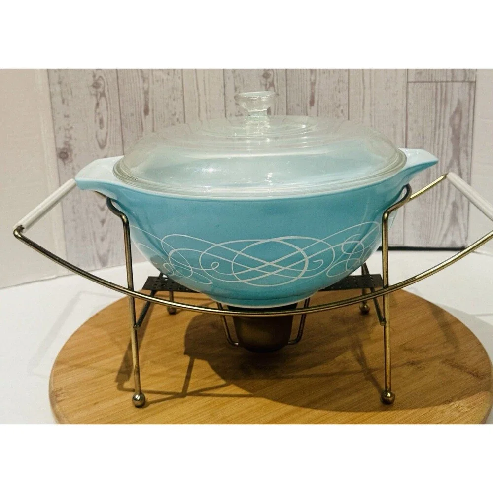 Vintage Pyrex Turquoise Hospitality Casserole 2-Qt Complete Model 443-CW-1